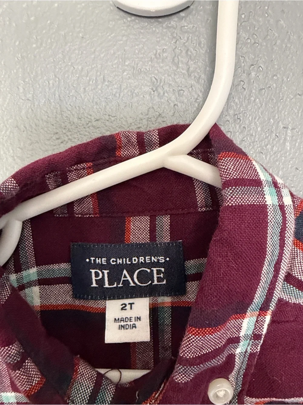 The Children's‎ Place Boys Maroon Plaid Shirt 100% Cotton Size 2T